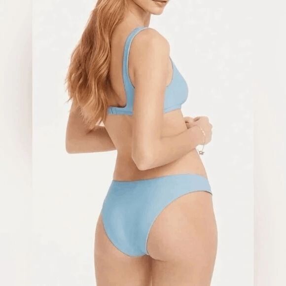 J. Crew Curved-waist cheeky bikini bottom Light Blue‎ Size L NWT - Picture 1 of 6